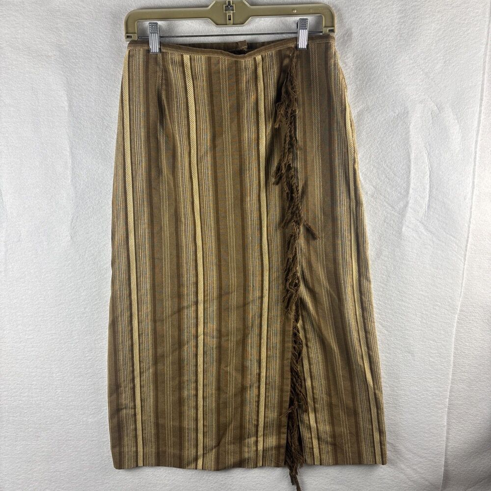 Norton McNaughton Maxi Skirt 12P Tan Brown Striped Tassels 12 Petite